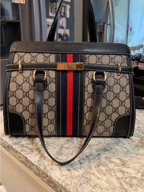 NWOT GG Canvas Satchel with Red & Blue Web Stripe